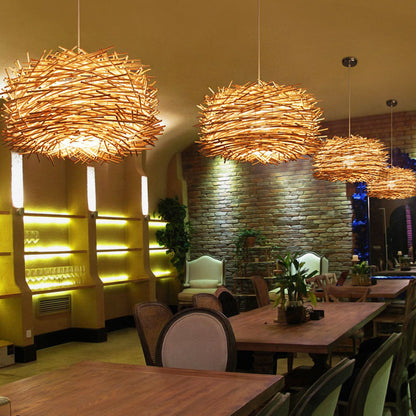 Suspension rotin nid design scandinave