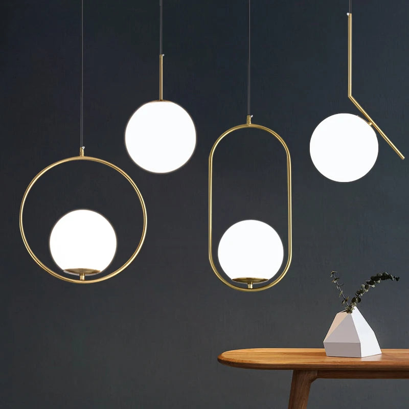 Suspension moderne boule lumineuse tige pliée en laiton 1 ( à split)