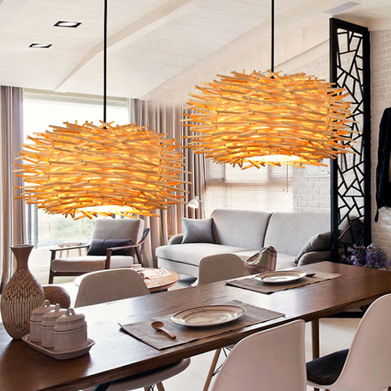 Suspension rotin nid design scandinave