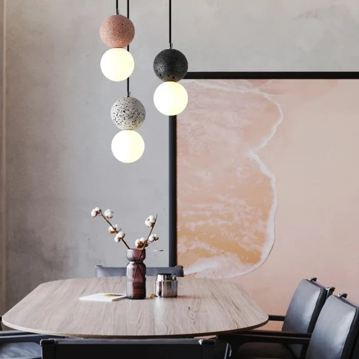 Suspension en verre double globe terrazzo design scandinave