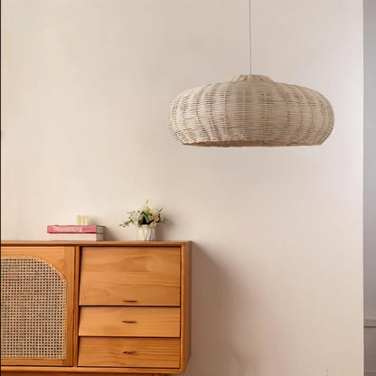 Suspension rotin design champignon vintage