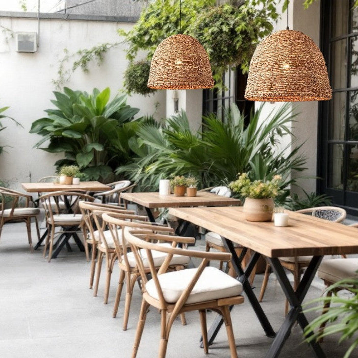 Suspension cloche en osier raphia bohème