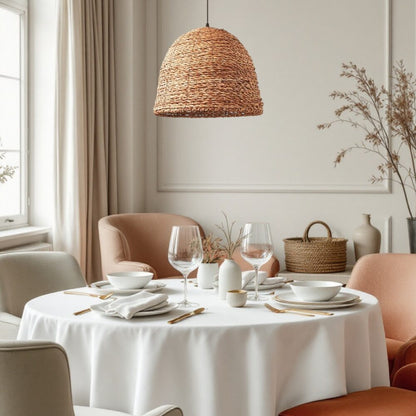 Suspension cloche en osier raphia bohème