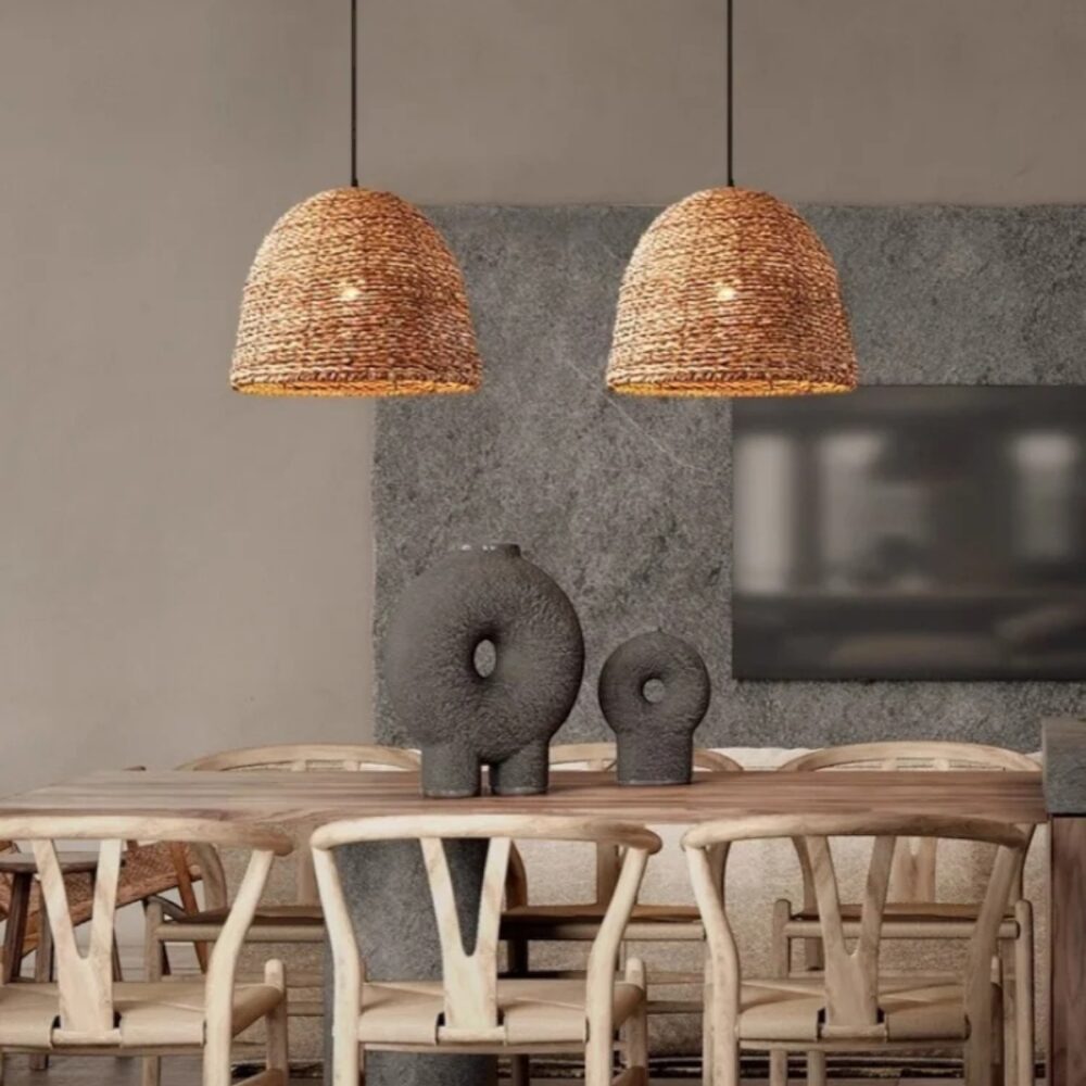 Suspension cloche en osier raphia bohème