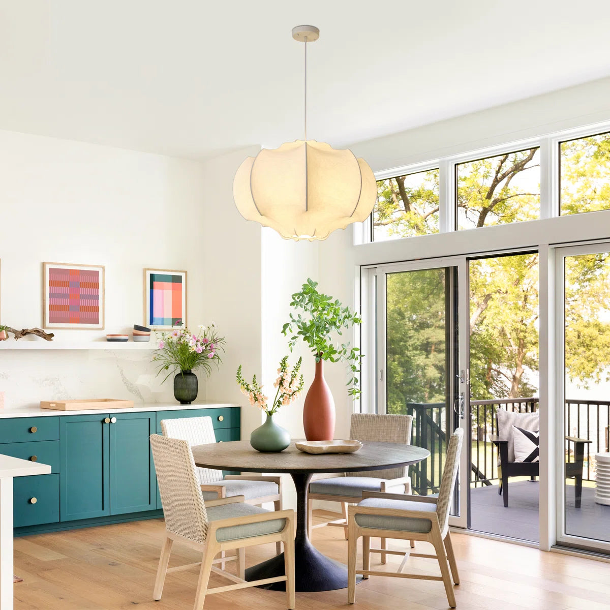 Suspension en tissu de soie forme abstraite design moderne