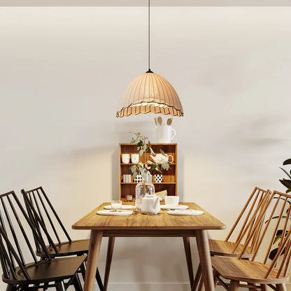 Suspension lin blanc fil noir cloche asymétrique bohème