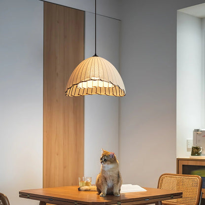 Suspension lin blanc fil noir cloche asymétrique bohème