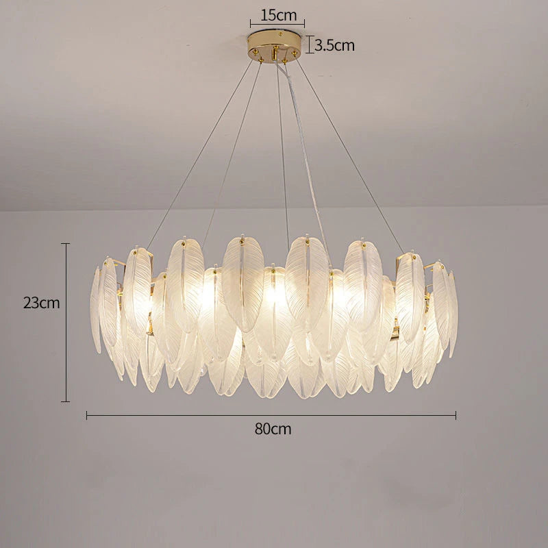 Suspension anneau plumes blanches en verre design bohème