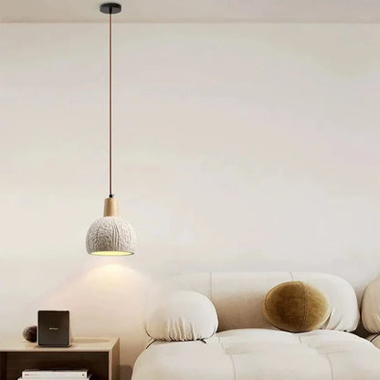 Suspension globe rainuré terre cuite bois scandinave