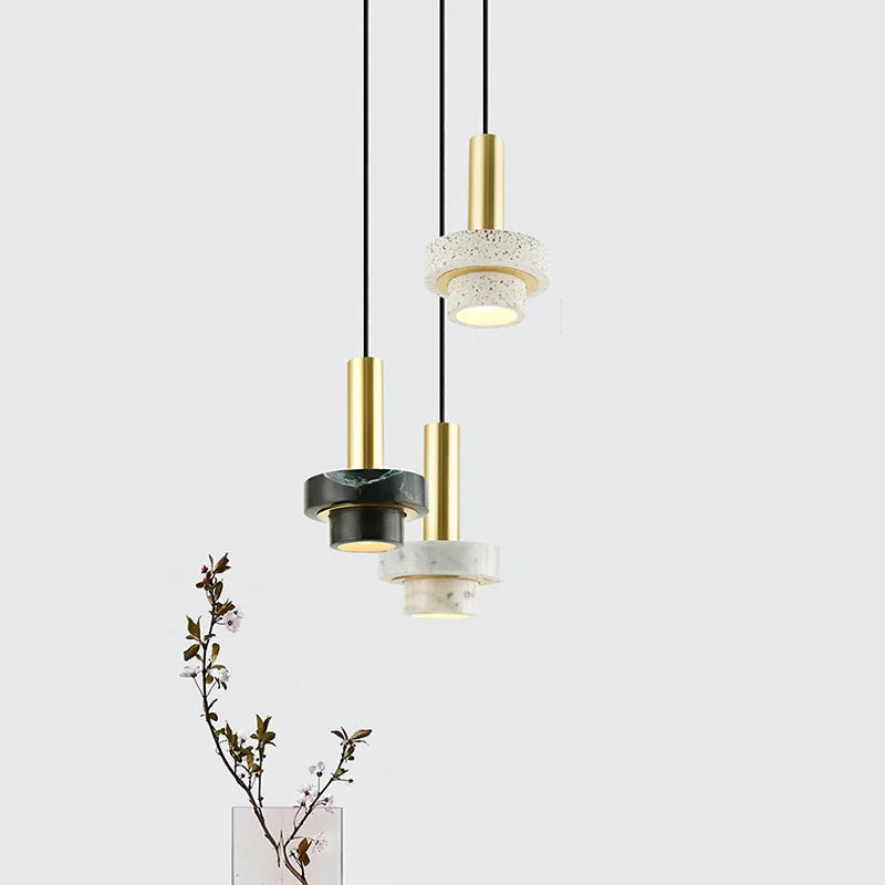 Suspension cylindrique marbre et cuivre doré design art déco