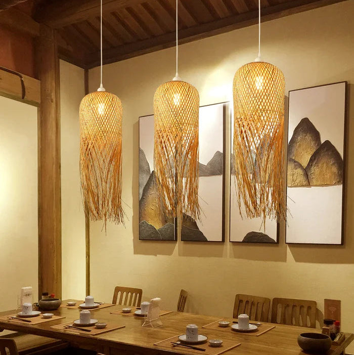 Suspension bambou allongée pendante design vintage