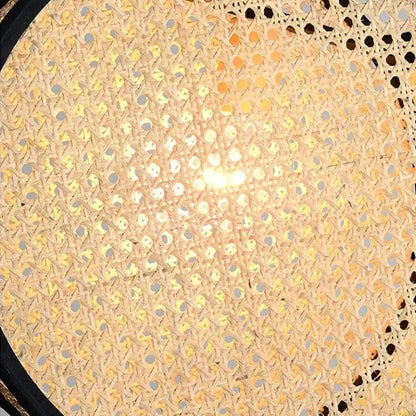 Suspension ronde cannage en rotin moderne liserés noirs