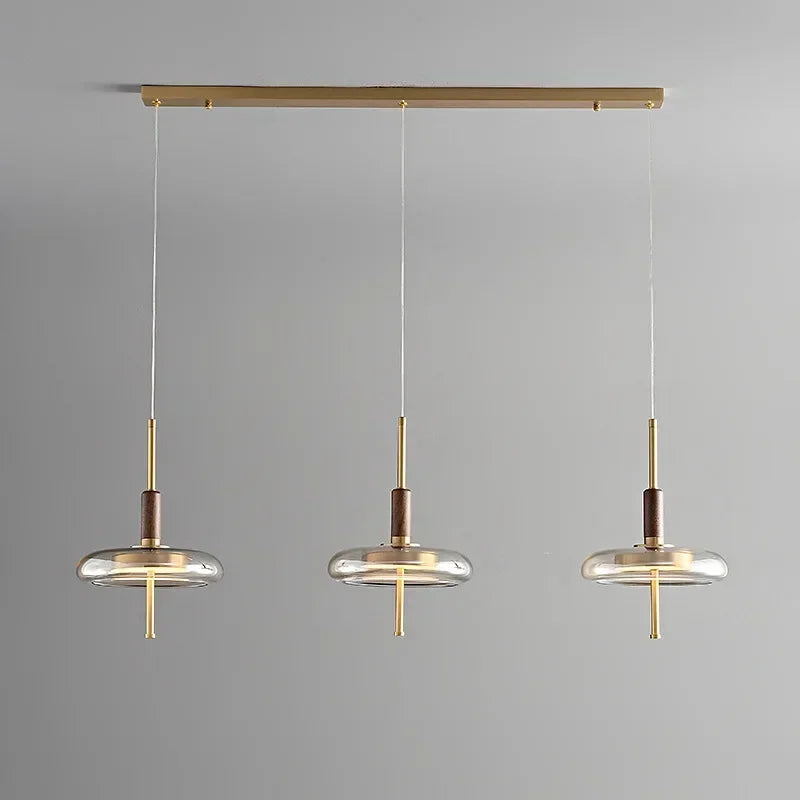 Suspension plate led vintage doré verre bois