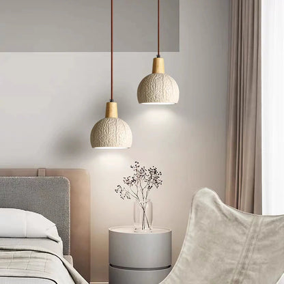 Suspension globe rainuré terre cuite bois scandinave