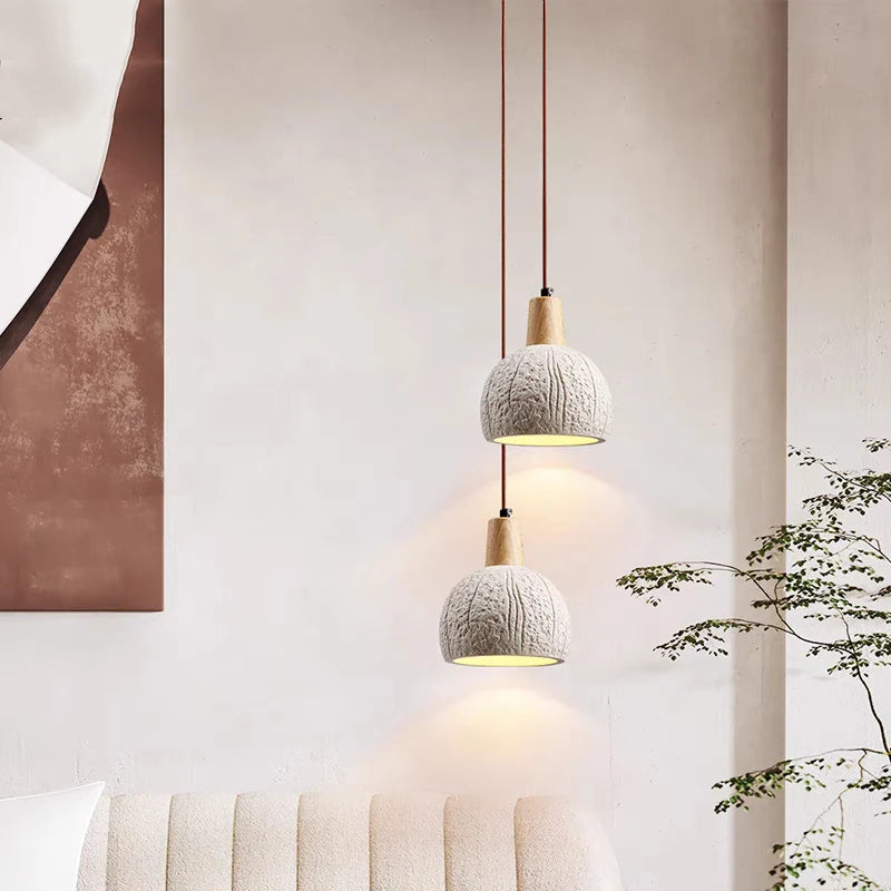 Suspension globe rainuré terre cuite bois scandinave