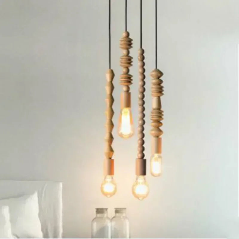 Suspension bois scandinave perles formes géométriques
