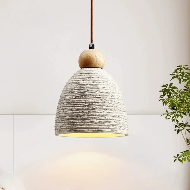 Suspension cloche rainurée terre cuite bois scandinave