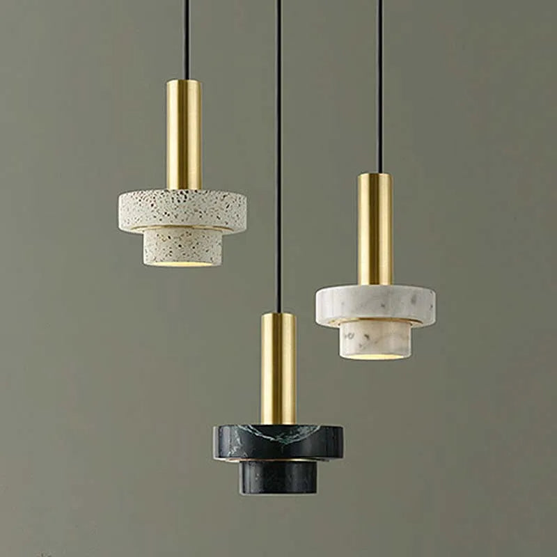 Suspension cylindrique marbre et cuivre doré design art déco