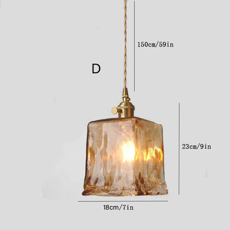 Suspension laiton et verre fumé design vintage rectangulaire