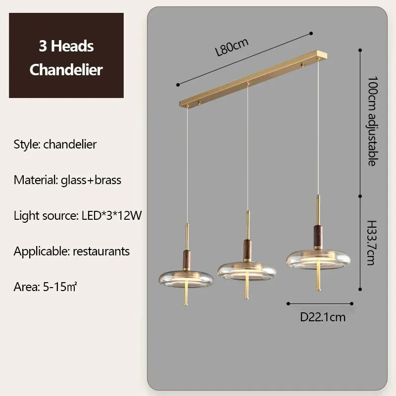 Suspension plate led vintage doré verre bois