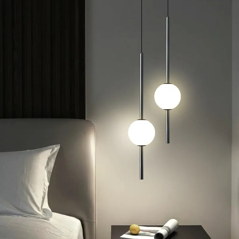 Suspension double tige métallique globe en verre design moderne