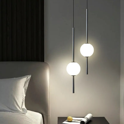 Suspension double tige métallique globe en verre design moderne
