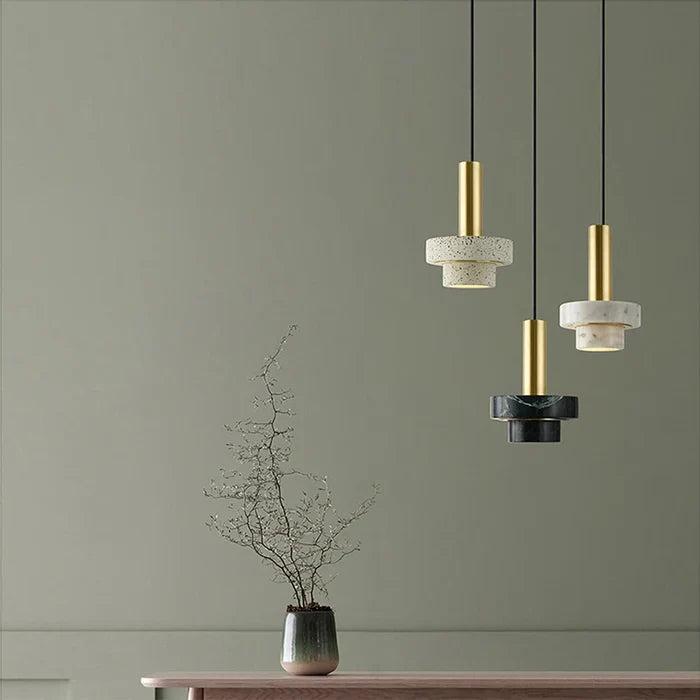 Suspension cylindrique marbre et cuivre doré design art déco