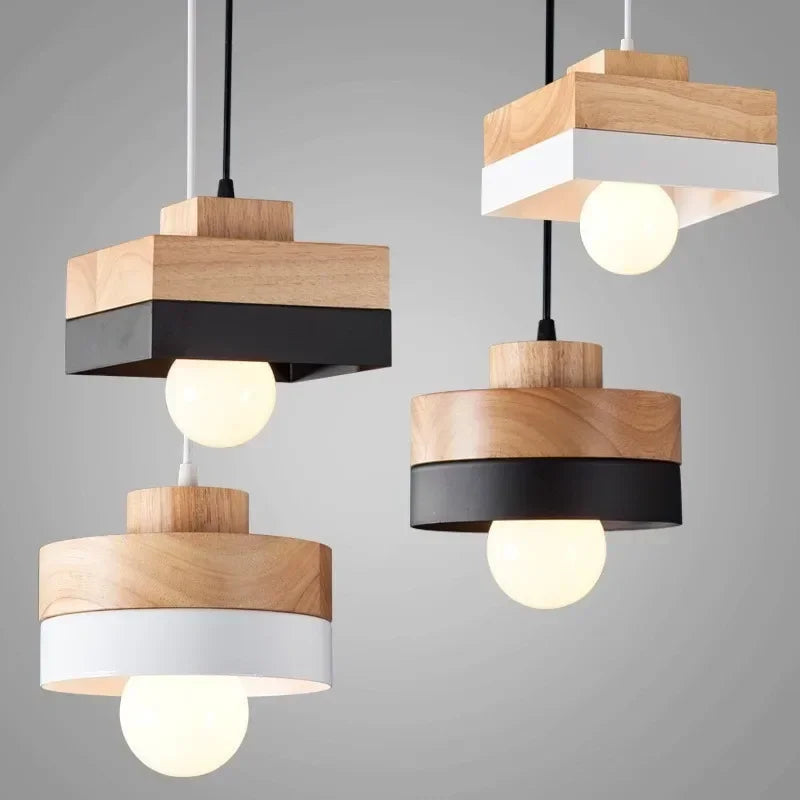 Suspension bois ronde bicolore design scandinave