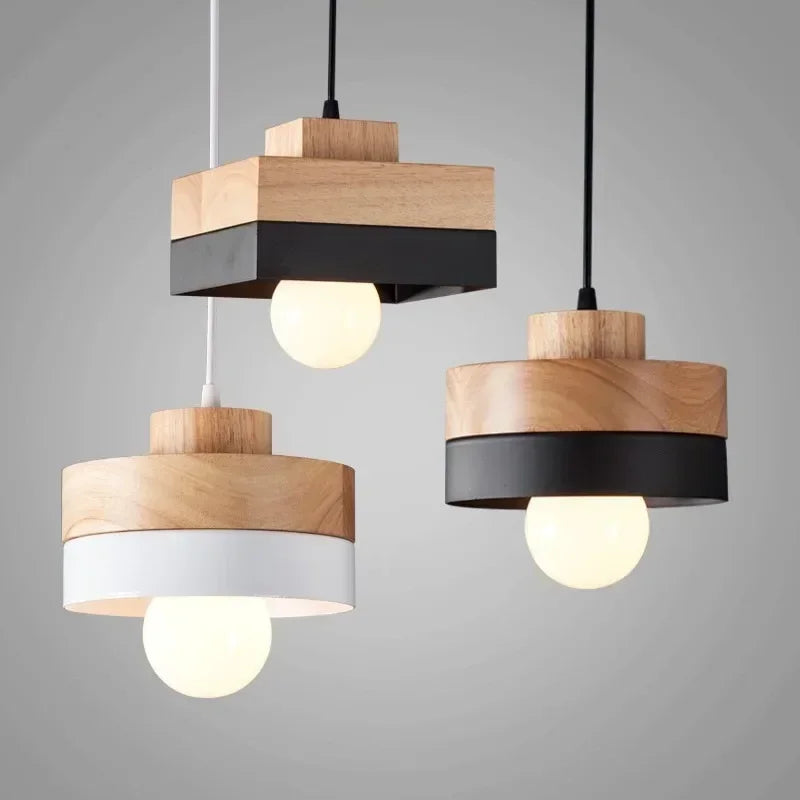 Suspension bois ronde bicolore design scandinave
