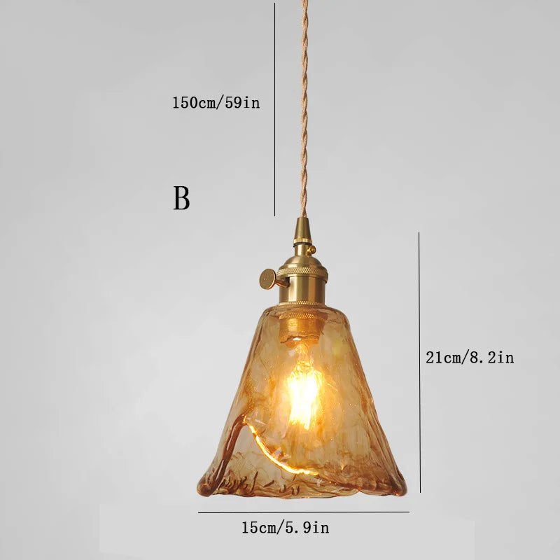 Suspension laiton et verre fumé design vintage rectangulaire