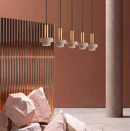 Suspension cylindrique marbre et cuivre doré design art déco