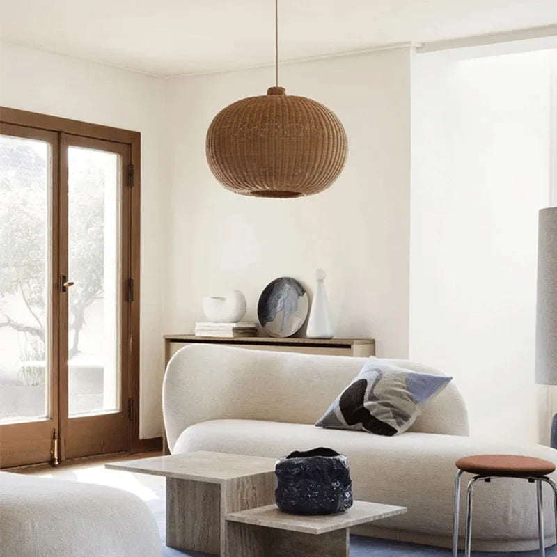 Suspension rotin boule design vintage