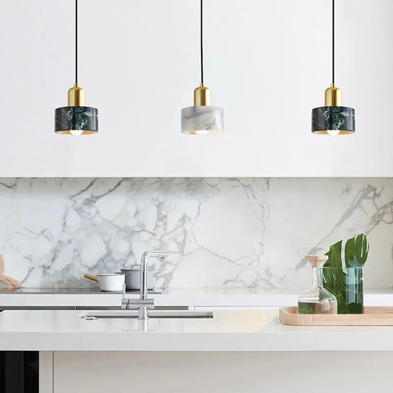 Suspension cloche cylidrique marbre et cuivre doré design art déco