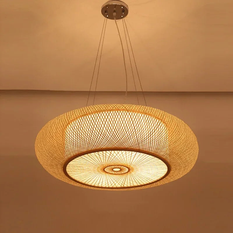 Suspension rotin et bambou ajourée plate design moderne 1.1