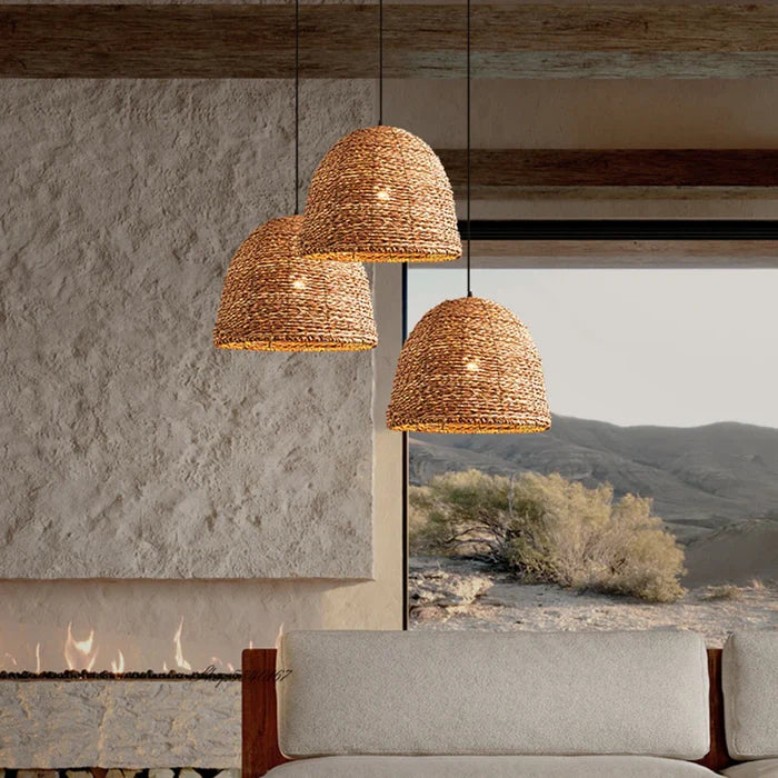 Suspension cloche en osier raphia bohème