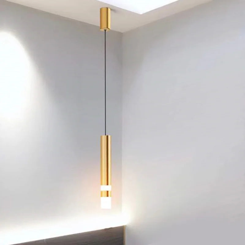 Suspension laiton cylindre doré anneaux lumineux moderne 2
