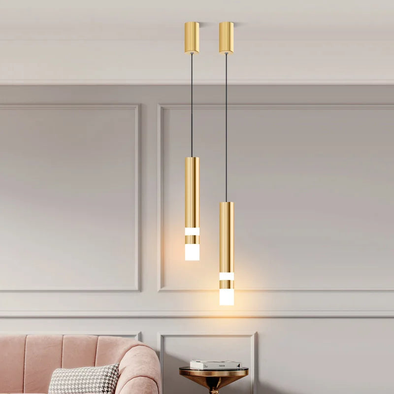 Suspension laiton cylindre doré anneaux lumineux moderne 2