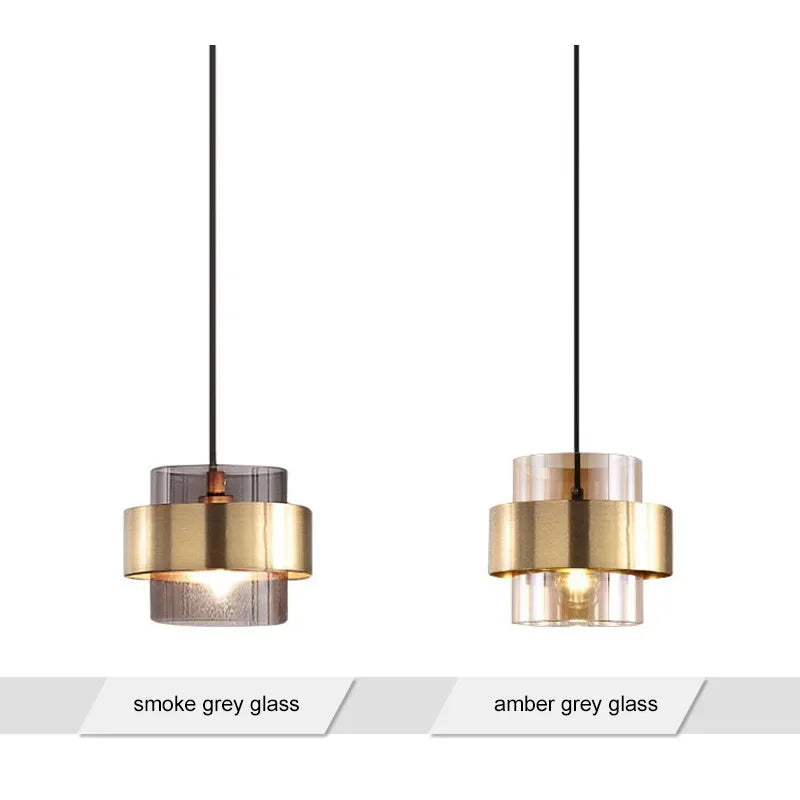 Suspension cylindres verre fumé et laiton design art déco 8