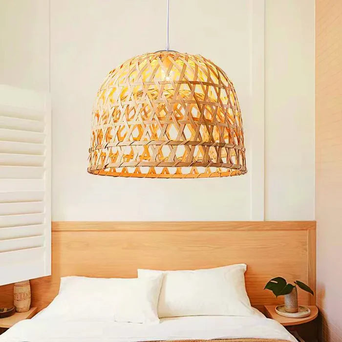 Suspension bambou tressé arrondie design scandinave