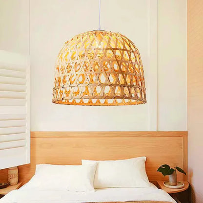 Suspension bambou tressé arrondie design scandinave