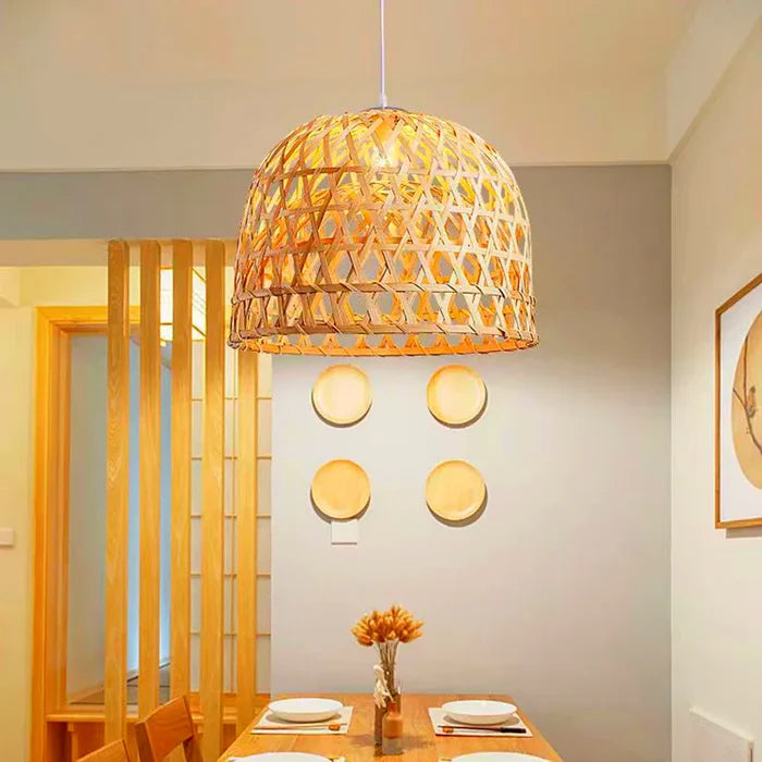 Suspension bambou tressé arrondie design scandinave