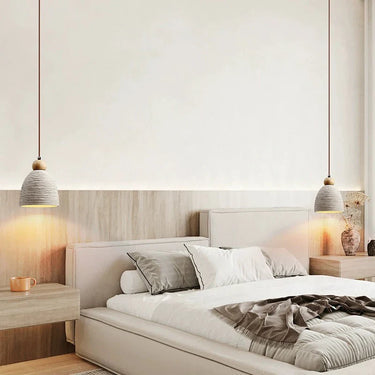 Suspension cloche rainurée terre cuite bois scandinave