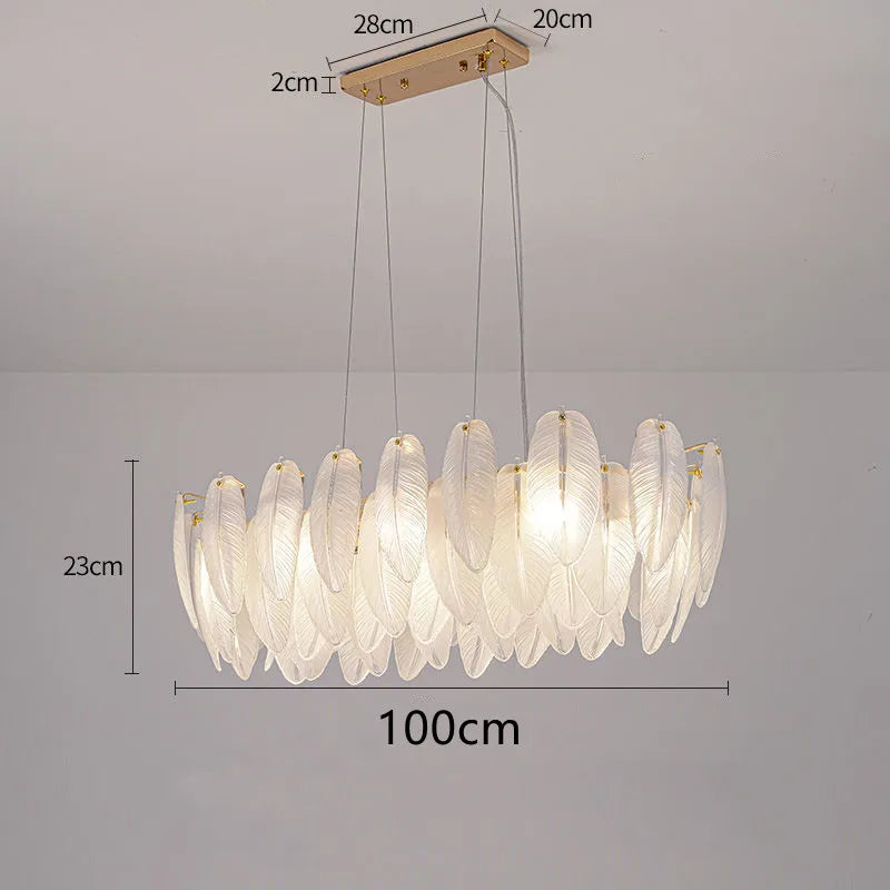 Suspension anneau plumes blanches en verre design bohème