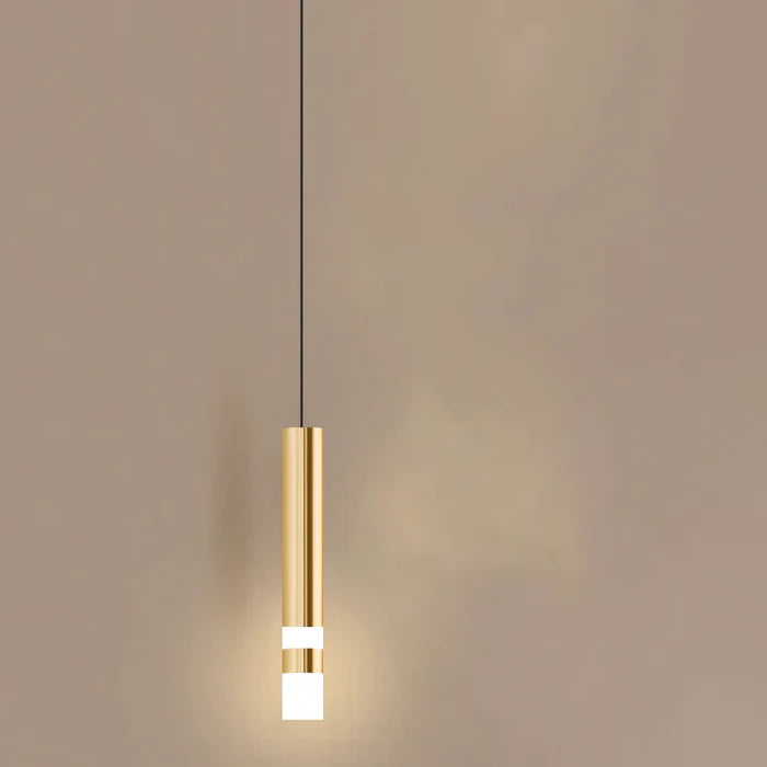 Suspension laiton cylindre doré anneaux lumineux moderne