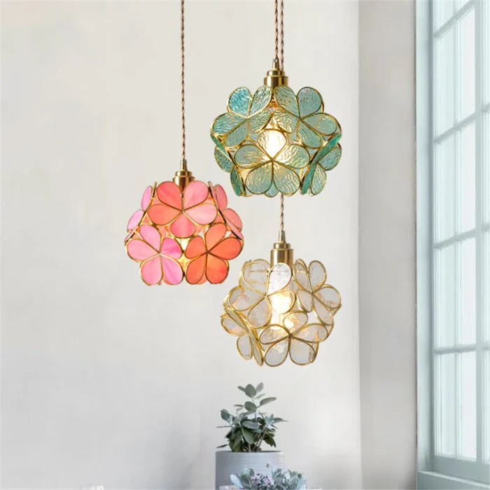 Suspension Globe de Fleurs en Verre Design Vintage