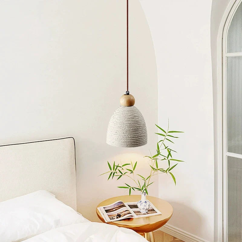 Suspension cloche rainurée terre cuite bois scandinave