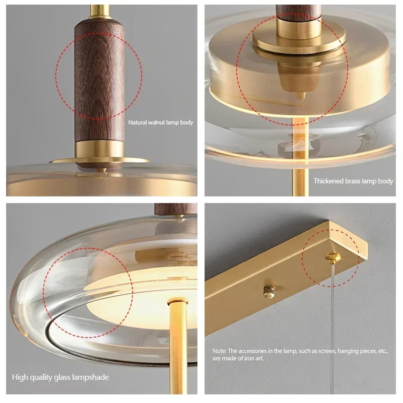 Suspension plate led vintage doré verre bois
