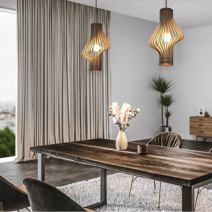 Suspension bois cylindre déstructuré design moderne