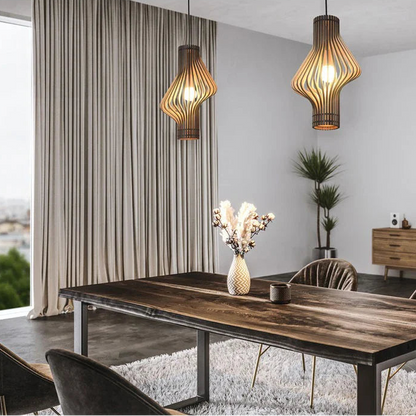 Suspension bois cylindre déstructuré design moderne