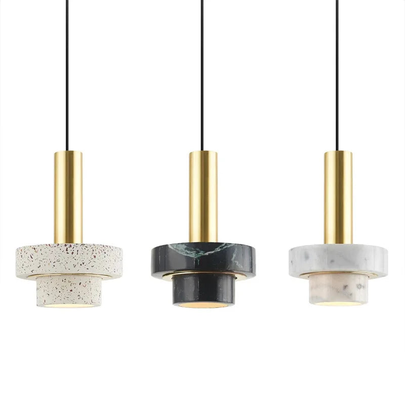 Suspension cylindrique marbre et cuivre doré design art déco
